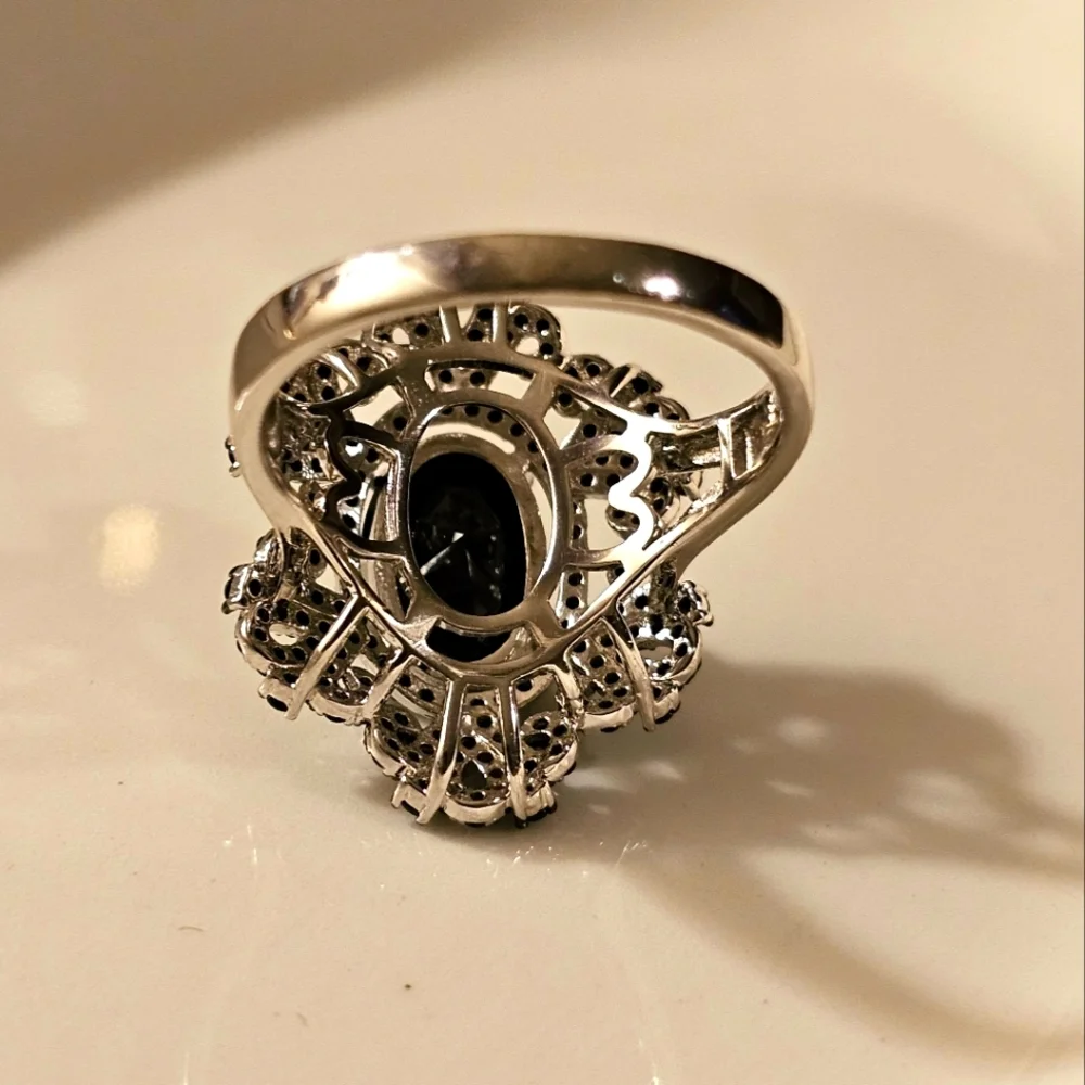 4.04 CTW Black Spinel Rhodium Over 925 Sterling Silver Ring R1P26 - Picture 6 of 9